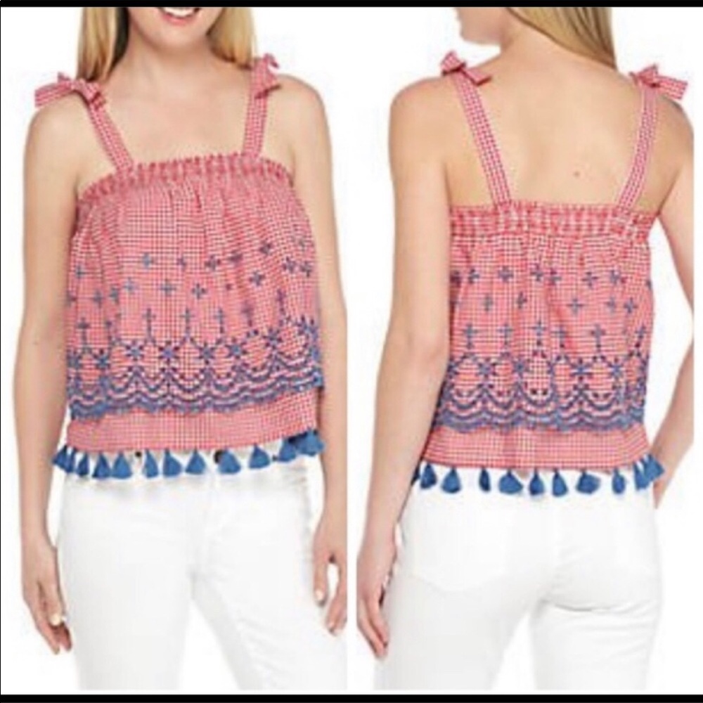 CROWN & IVY Picnic Party Signature Gingham Top NWT